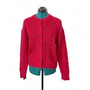 Vintage 90s Forenza hot Pink Knit Cardigan wool mohair grunge